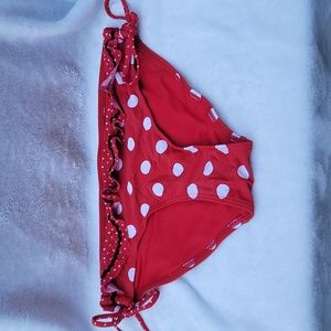 Bikini Bottoms, Womens, red and white, Ruffles, Side Ties, Large
